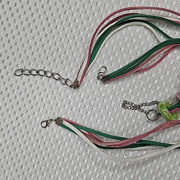 CHUNKY NECKLACE & BRACLET SET IN PINK. GREEN AND WHITE Ceramic - Picture 8 of 8